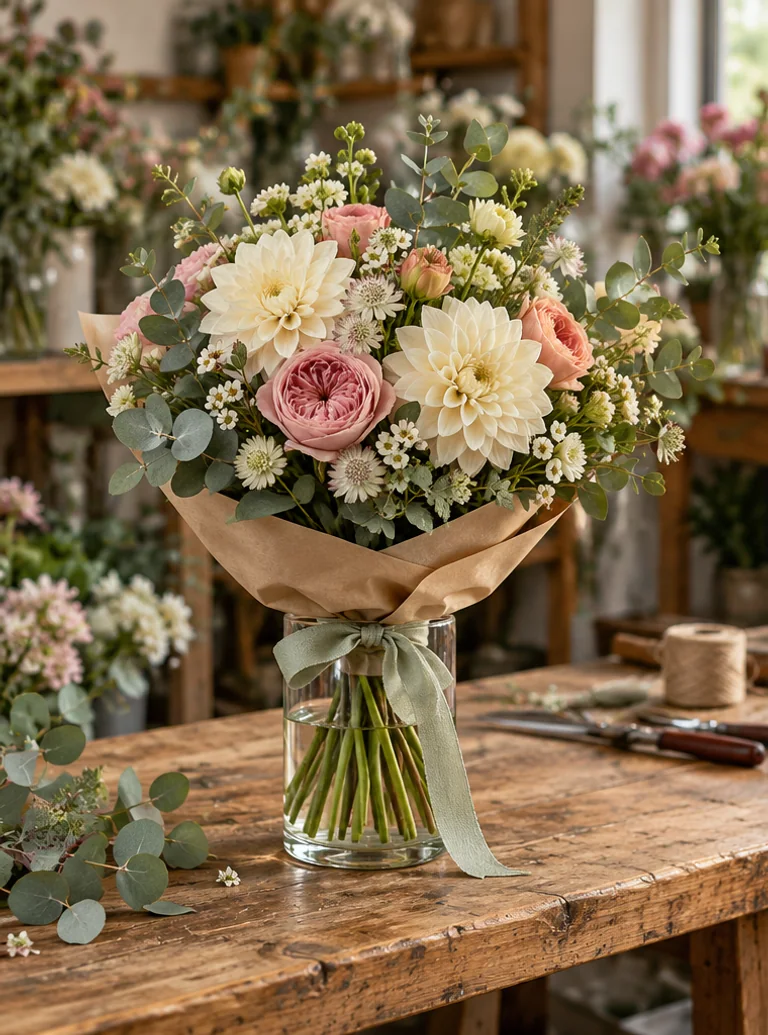 Bouquet dans l’atelier du fleuriste.